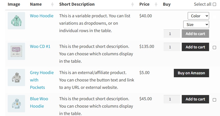 PRODUCT TABLE PLUGINS