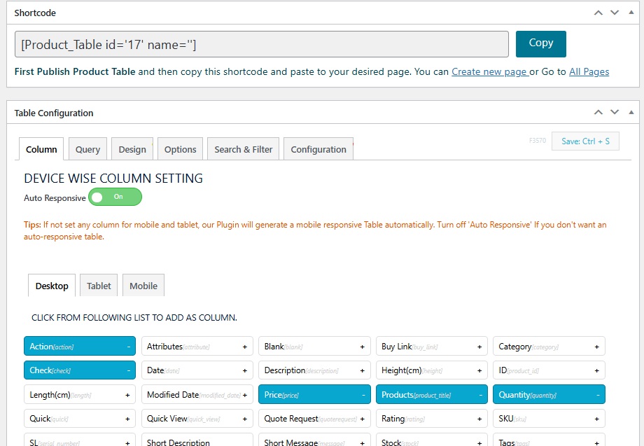 PRODUCT TABLE PLUGINS