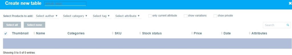 PRODUCT TABLE PLUGINS